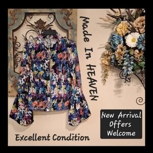 Vibrant Floral Women's Jacket with Flared Sleeves Excellent Condition Size Small